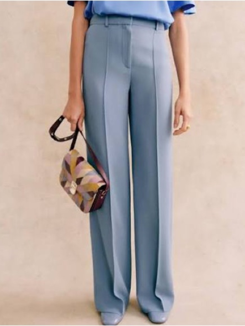 Sezane Greg Trousers — Wide-Leg High-Rise in Powder Blue